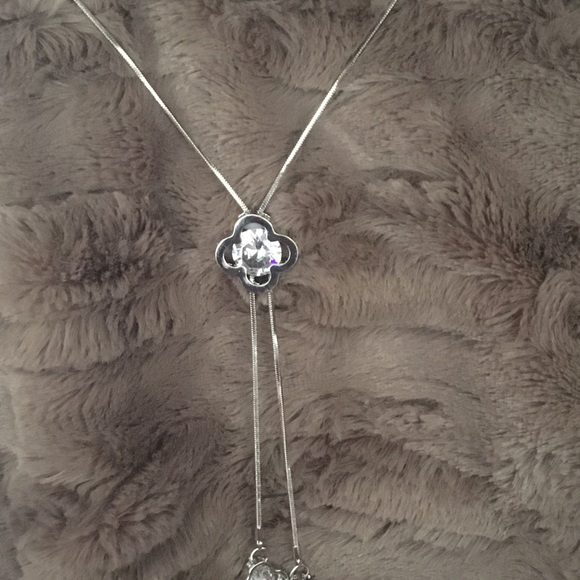 CL🛑 Long Silver Tassel Crystal Slide Necklace - Picture 2 of 3